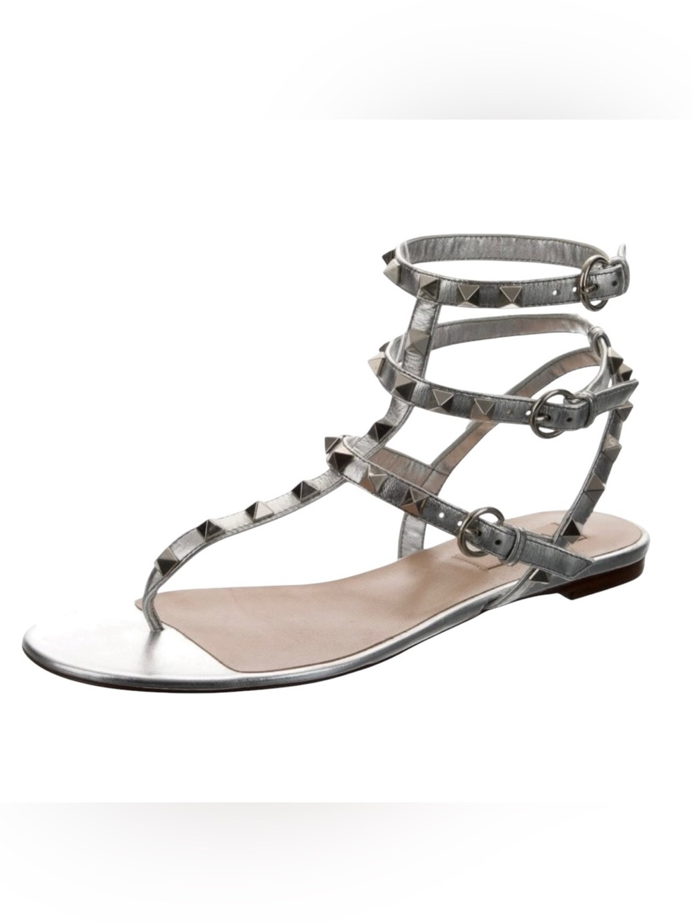 AS IS- Valentino Garavani Rockstud Leather Caged T-Bar Thong Flat Slide Sandals